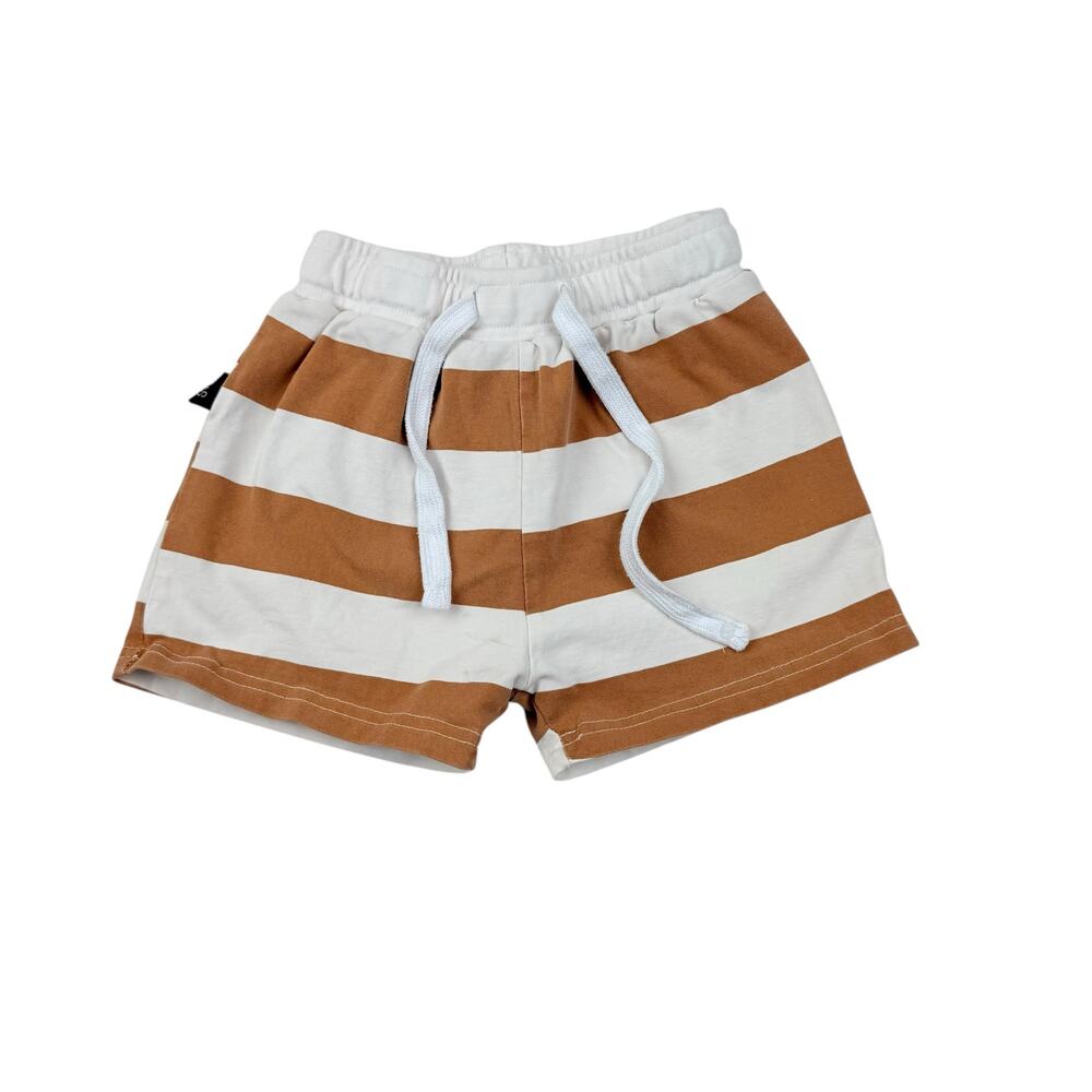Olive + Scout Striped Casual Shorts in Cream & Brown